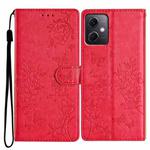 For Redmi Note 12 5G Global Butterflies and Flowers Leather Phone Case(Red)