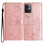 For Redmi Note 12 5G Global Butterflies and Flowers Leather Phone Case(Rose Gold)
