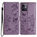 For Redmi Note 12 5G Global Butterflies and Flowers Leather Phone Case(Purple)