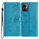 For Redmi Note 12 5G Global Butterflies and Flowers Leather Phone Case(Blue)