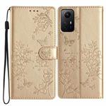 For Redmi Note 12S Butterflies and Flowers Leather Phone Case(Gold)