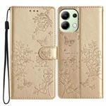 For Redmi Note 13 4G Butterflies and Flowers Leather Phone Case(Gold)