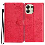 For Redmi Note 13 4G Butterflies and Flowers Leather Phone Case(Red)