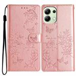 For Redmi Note 13 4G Butterflies and Flowers Leather Phone Case(Rose Gold)