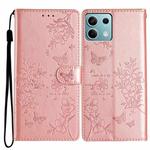 For Redmi Note 13 5G Butterflies and Flowers Leather Phone Case(Rose Gold)