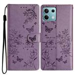 For Redmi Note 13 5G Butterflies and Flowers Leather Phone Case(Purple)