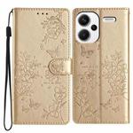 For Redmi Note 13 Pro+ Butterflies and Flowers Leather Phone Case(Gold)