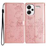 For Redmi Note 13 Pro+ Butterflies and Flowers Leather Phone Case(Rose Gold)