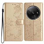 For Redmi A3 Butterflies and Flowers Leather Phone Case(Gold)