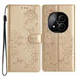 For Redmi Note 14 Pro+ 5G Butterflies and Flowers Leather Phone Case(Gold)