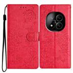 For Redmi Note 14 Pro+ 5G Butterflies and Flowers Leather Phone Case(Red)