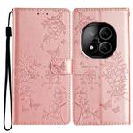 For Redmi Note 14 Pro+ 5G Butterflies and Flowers Leather Phone Case(Rose Gold)