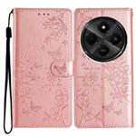 For Redmi A4 5G Butterflies and Flowers Leather Phone Case(Rose Gold)