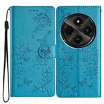 For Redmi A4 5G Butterflies and Flowers Leather Phone Case(Blue)