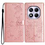 For Redmi Note 14 Pro 4G Butterflies and Flowers Leather Phone Case(Rose Gold)