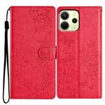 For Redmi Note 14 4G 163.25mm Butterflies and Flowers Leather Phone Case(Red)