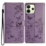 For Redmi Note 14 4G 163.25mm Butterflies and Flowers Leather Phone Case(Purple)