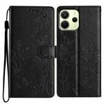 For Redmi Note 14 4G 164.84mm Butterflies and Flowers Leather Phone Case(Black)