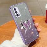 For vivo iQOO Neo5 Plated Gradient Glitter Butterfly Holder TPU Phone Case(Purple)