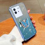 For vivo iQOO Neo6 Plated Gradient Glitter Butterfly Holder TPU Phone Case(Sierra Blue)