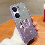 For vivo iQOO Neo9 Plated Gradient Glitter Butterfly Holder TPU Phone Case(Purple)