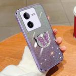 For vivo iQOO Neo Z8X Plated Gradient Glitter Butterfly Holder TPU Phone Case(Purple)