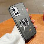 For vivo S10 Plated Gradient Glitter Butterfly Holder TPU Phone Case(Black)