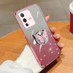 For vivo S12 Plated Gradient Glitter Butterfly Holder TPU Phone Case(Pink)