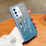 For vivo S12 Pro Plated Gradient Glitter Butterfly Holder TPU Phone Case(Sierra Blue)