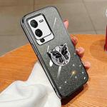 For vivo S15 Plated Gradient Glitter Butterfly Holder TPU Phone Case(Black)