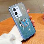 For vivo S15 Pro Plated Gradient Glitter Butterfly Holder TPU Phone Case(Sierra Blue)