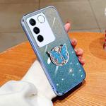 For vivo S16 / S16 Pro Plated Gradient Glitter Butterfly Holder TPU Phone Case(Sierra Blue)