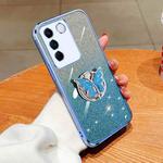 For vivo S16e Plated Gradient Glitter Butterfly Holder TPU Phone Case(Sierra Blue)