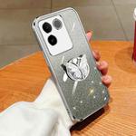 For vivo S17e Plated Gradient Glitter Butterfly Holder TPU Phone Case(Silver)