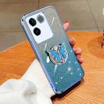 For vivo S17e Plated Gradient Glitter Butterfly Holder TPU Phone Case(Sierra Blue)