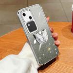 For vivo S18 Plated Gradient Glitter Butterfly Holder TPU Phone Case(Silver)