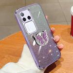 For vivo S18 Pro Plated Gradient Glitter Butterfly Holder TPU Phone Case(Purple)