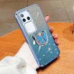 For vivo S18 Pro Plated Gradient Glitter Butterfly Holder TPU Phone Case(Sierra Blue)