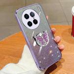 For vivo X90 Pro Plated Gradient Glitter Butterfly Holder TPU Phone Case(Purple)