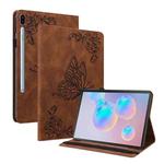 For Samsung Galaxy Tab S6 SM-T860/T865 Butterfly Flower Embossed Leather Tablet Case, without Pen(Brown)