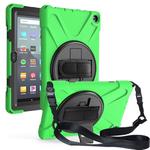 For Amazon Kindle Fire HD8 (2020) Shockproof Colorful Silicone + PC Protective Case with Holder & Shoulder Strap & Hand Strap(Green)
