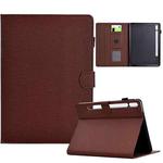 For Samsung Galaxy Tab S7 / S8 Solid Color Fiber Texture Smart Tablet Leather Case(Brown)