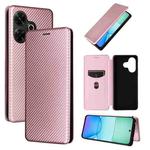 For Redmi 13 4G Carbon Fiber Texture Flip Leather Phone Case(Pink)