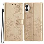For Samsung Galaxy A05 Butterflies and Flowers Leather Phone Case(Gold)