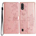 For Samsung Galaxy A10 / M10 Butterflies and Flowers Leather Phone Case(Rose Gold)