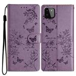 For Samsung Galaxy A22 5G Butterflies and Flowers Leather Phone Case(Purple)