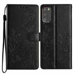 For Samsung Galaxy A41 Butterflies and Flowers Leather Phone Case(Black)