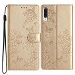 For Samsung Galaxy A50 Butterflies and Flowers Leather Phone Case(Gold)