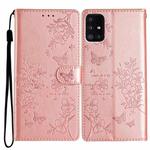 For Samsung Galaxy A51 4G Butterflies and Flowers Leather Phone Case(Rose Gold)