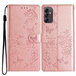 For Samsung Galaxy M52 5G Butterflies and Flowers Leather Phone Case(Rose Gold)